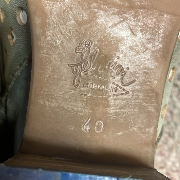 Felmini short heeled lazer cut out boots in light green/cream - Picture 12 of 12